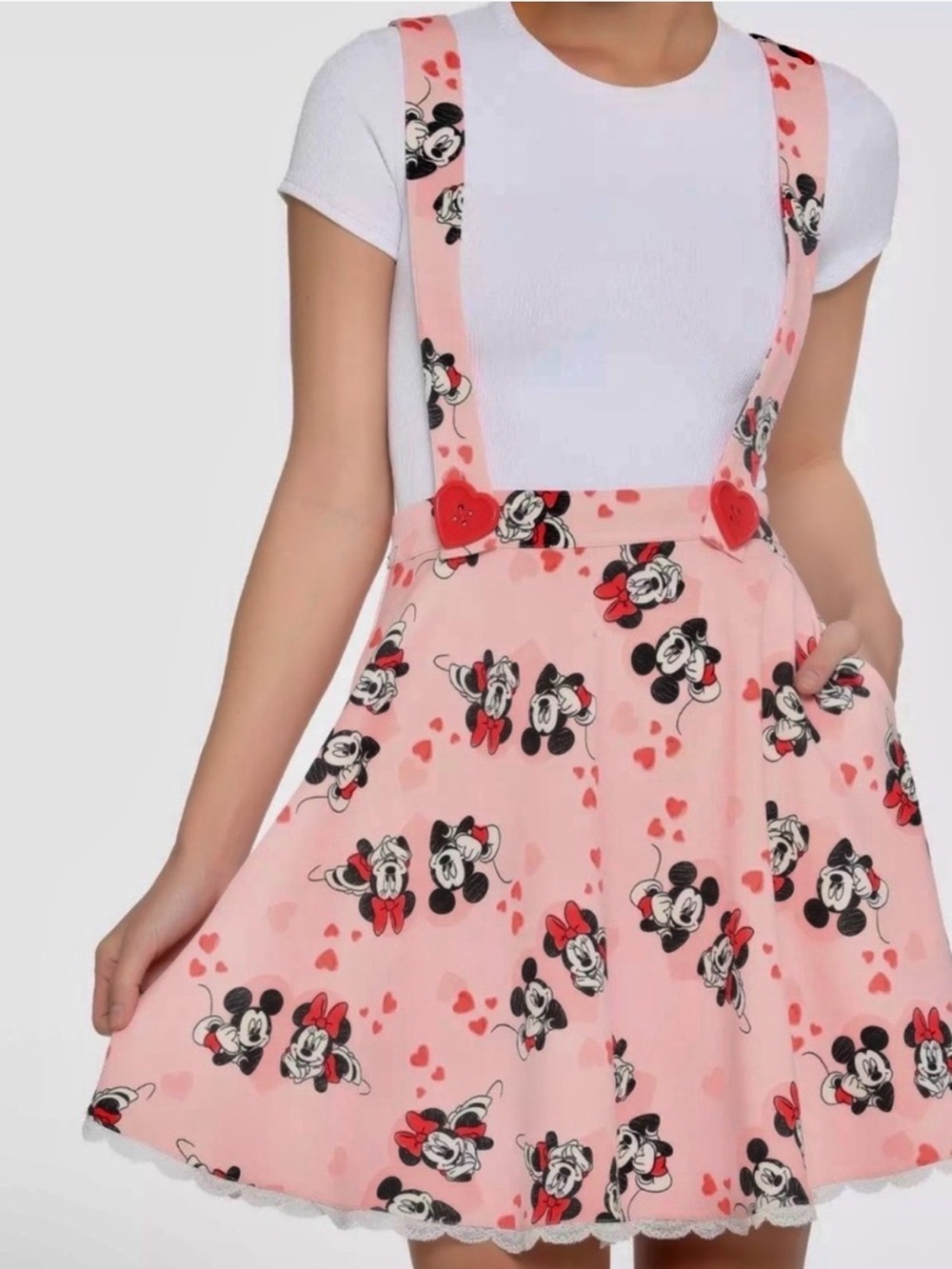 Hot Topic Disney Mickey Mouse & Minnie Mouse Hearts Suspender Skirt Size Small